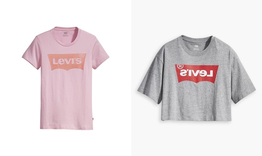 左：Levi's LOGO 粉色  T 恤，NT1,290、右：短版灰色 T 恤，NT1,090。