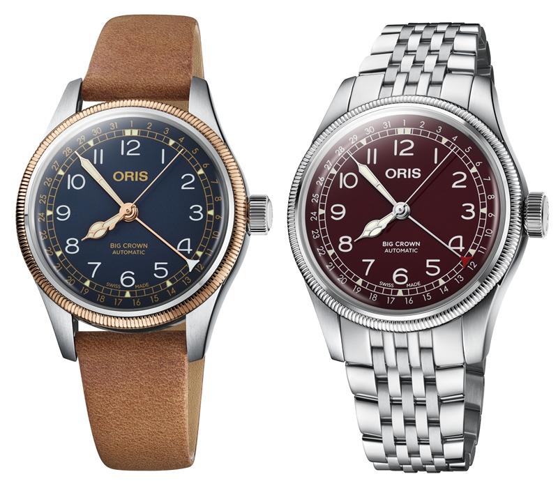 左：Oris Big Crown 指針式日期錶(36mm藍面)，建議售價NT48,000、右：Oris Big Crown 指針式日期錶(40mm深紅面)，建議售價NT49,000。