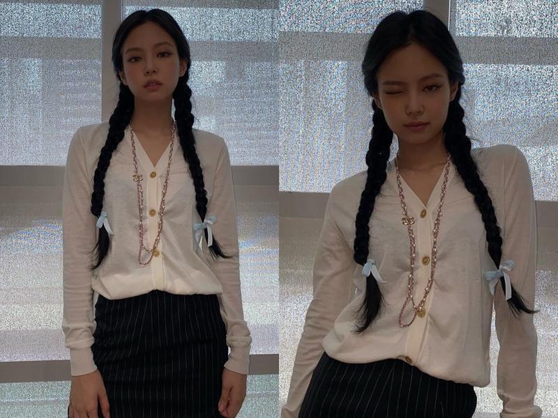 換上私服的 Jennie 一秒變身純情學生妹。