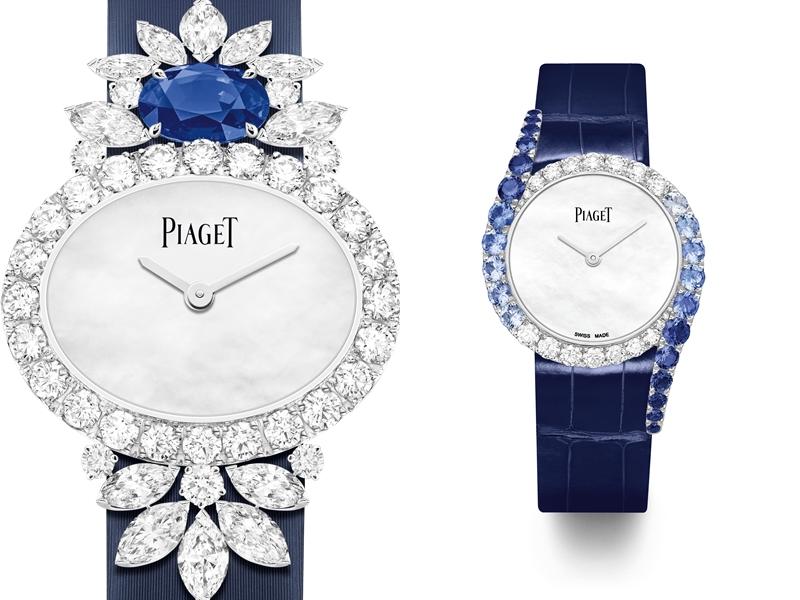 左：Piaget Treasures 高級珠寶系列藍寶石鑽石腕錶，參考價格NTD3,350,000、右：Piaget Limelight Gala 系列藍寶石鑽石腕錶，參考價格NTD1,900,000。