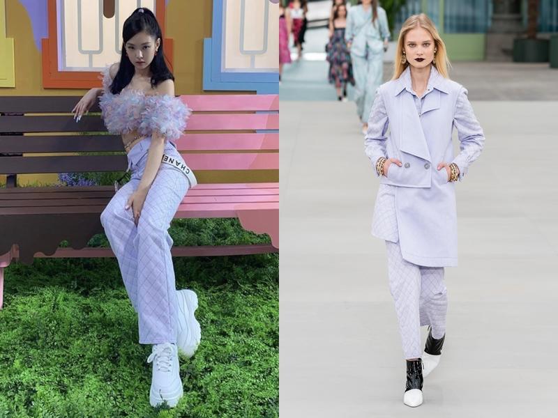 褲子其實是來自 CHANEL 2020 早春系列，屬過季商品，但穿在 Jennie 身上毫無違和感。