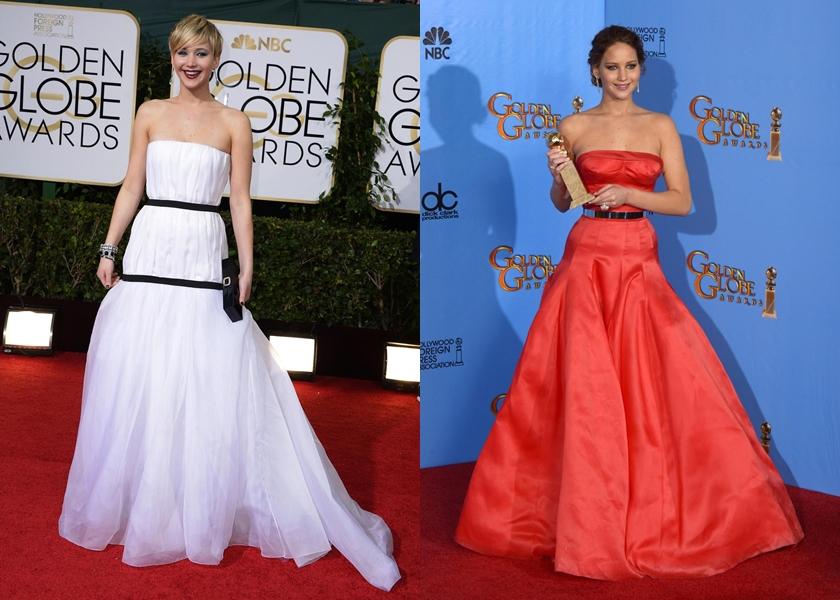 珍妮佛勞倫斯2014、2013年參加金球獎，也都是DIOR禮服。