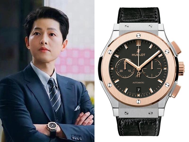 宋仲基佩戴宇舶錶（HUBLOT）經典融合系列皇金腕錶。