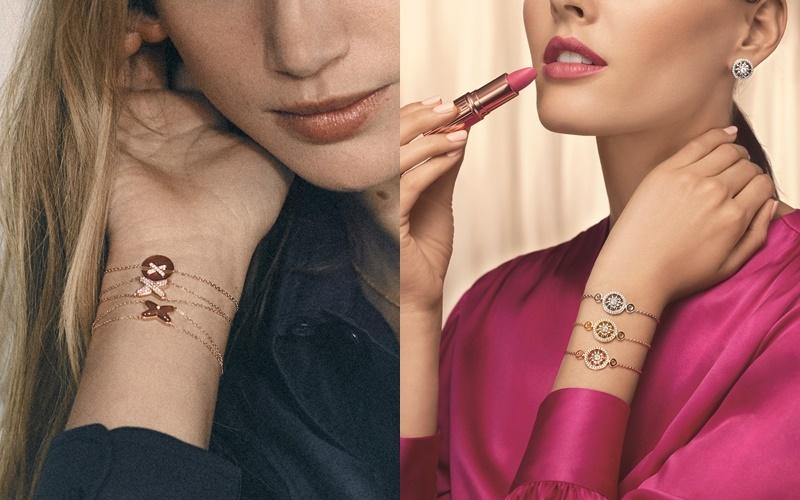 左：CHAUMET、右：Harry Winston，將手鍊疊戴表現出層次感。