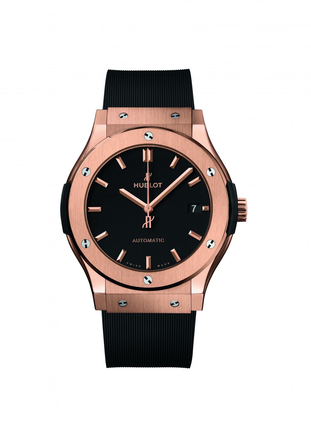 Hublot 經典融合系列皇金腕錶，緞面拋光 18K 皇金，NTD770,000。