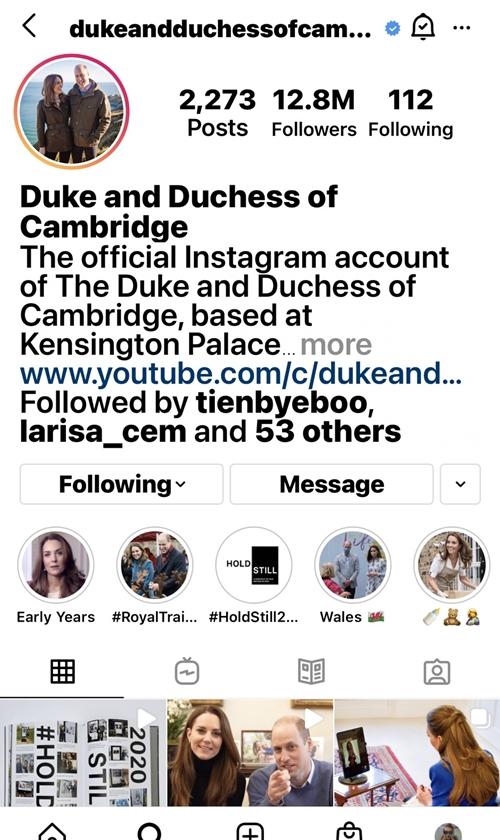 威廉、凱特將「KensingtonRoyal」改為個人化的「Dukeandduchessofcambridge」帳號啦！