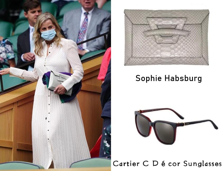 蘇菲伯爵夫人以Sophie Habsburg的米色蛇紋包包，搭配Cartier的墨鏡。