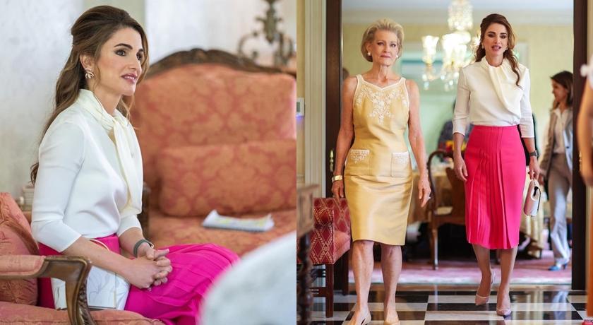 拉尼婭出訪美國，以亮色系搭配超適合她。（翻攝自queenrania IG）