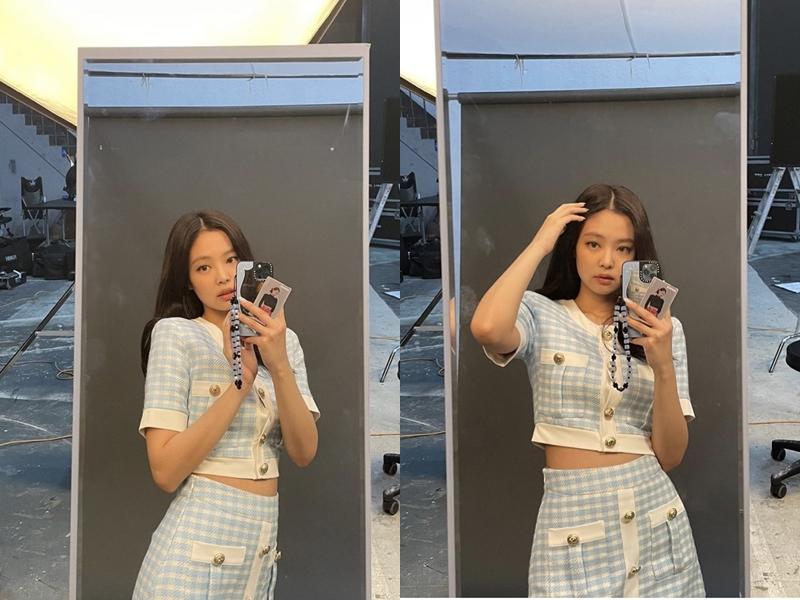 Jennie 最近在 IG 分享了身穿兩截式裙裝的美照。