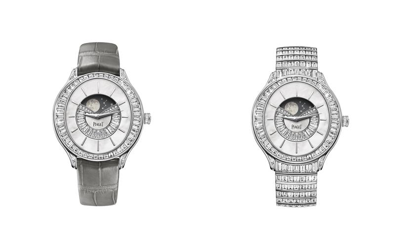 左：PIAGET Limelight Stella 系列月相顯示 18K 白金高級珠寶自動上鍊腕錶，NTD8,000,000、右：PIAGET Limelight Stella 系列月相顯示 18K 白金頂級珠寶自動上鍊腕錶，NTD27,500,000。