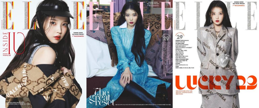 IU登上《ELLE KOREA》11月號封面時，其中一套造型便是這件撞衫的銀色外套。（截自ellekorea IG）