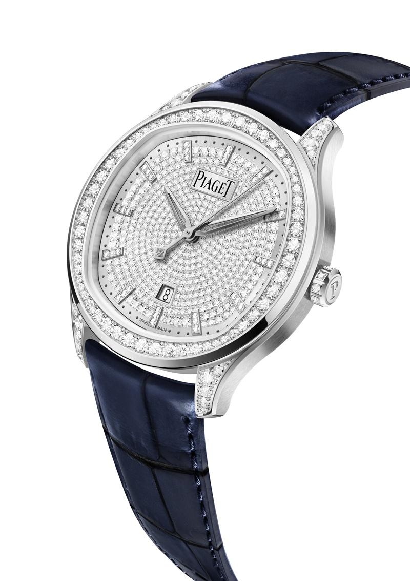 PIAGET Polo 系列日期顯示 18K 白金高級珠寶鑽石腕錶，NTD1,940,000。