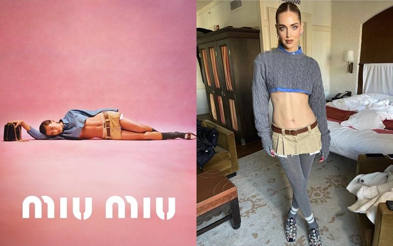 左：Hailey Bieber、右：Chiara Ferragni，也選穿同一套 Miu Miu「骨盆時尚」裙裝。