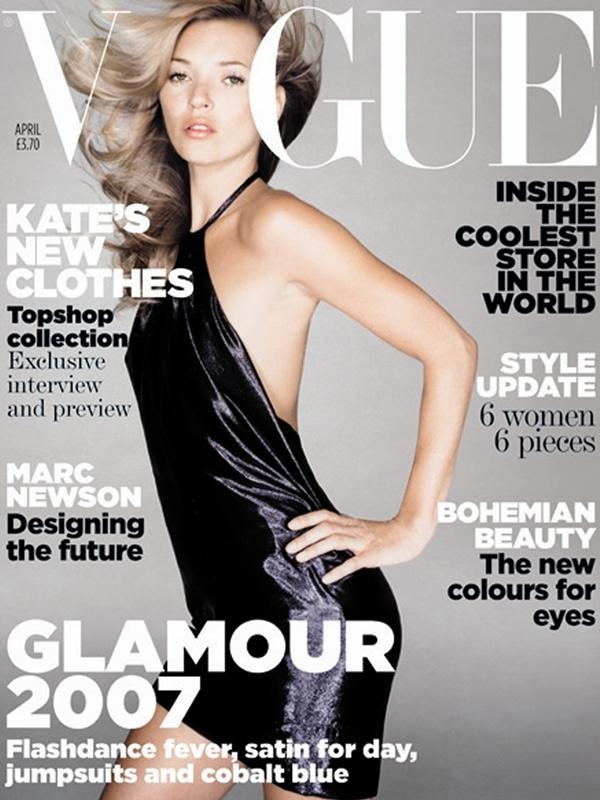 Kate Moss多次登上《Vogue》封面。圖為2007年4月《Vogue》英國版封面。（路透）