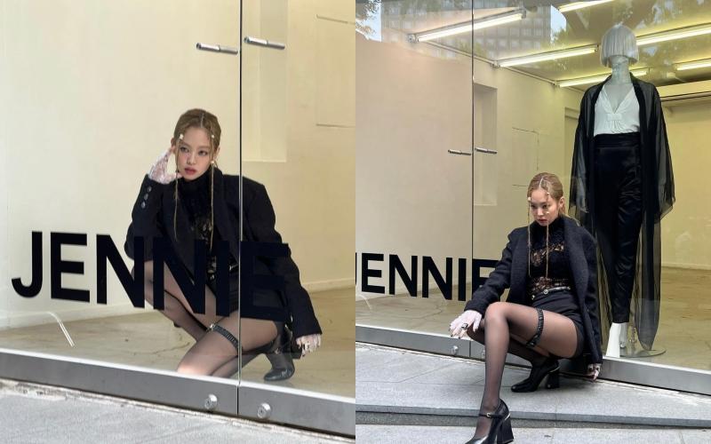 一套雜誌中未曝光的造型可以看見Jennie以黑絲襪搭出性感氛圍。（截自jennie IG）
