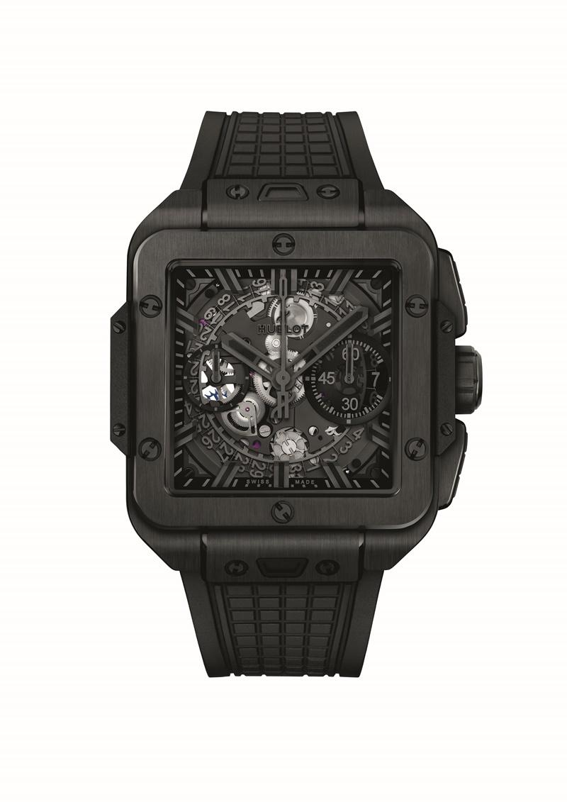 HUBLOT Square Bang Unico飛返計時 All Black黑陶瓷款，限量250只，815,000元。