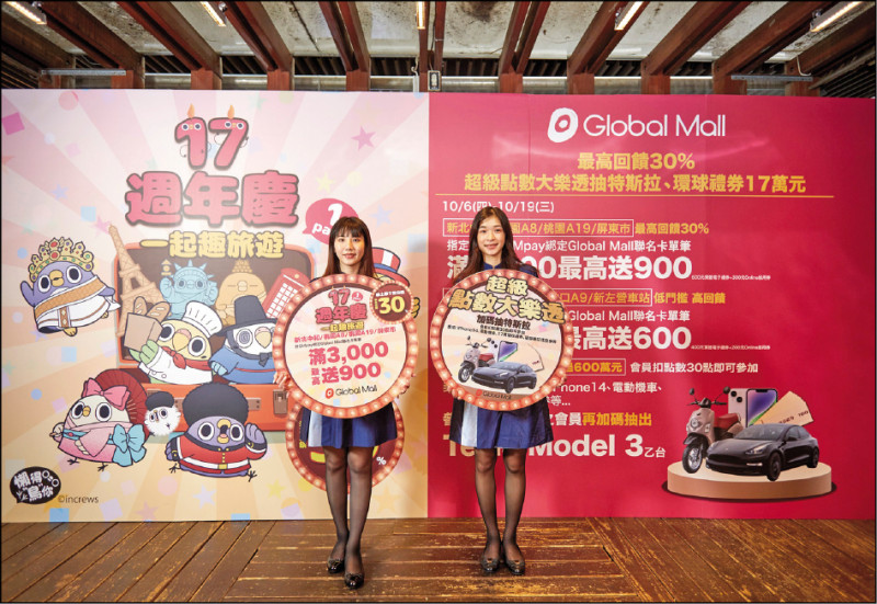 Global Mall週年慶於6日展開，祭出滿3,000元最高送900元超殺優惠。