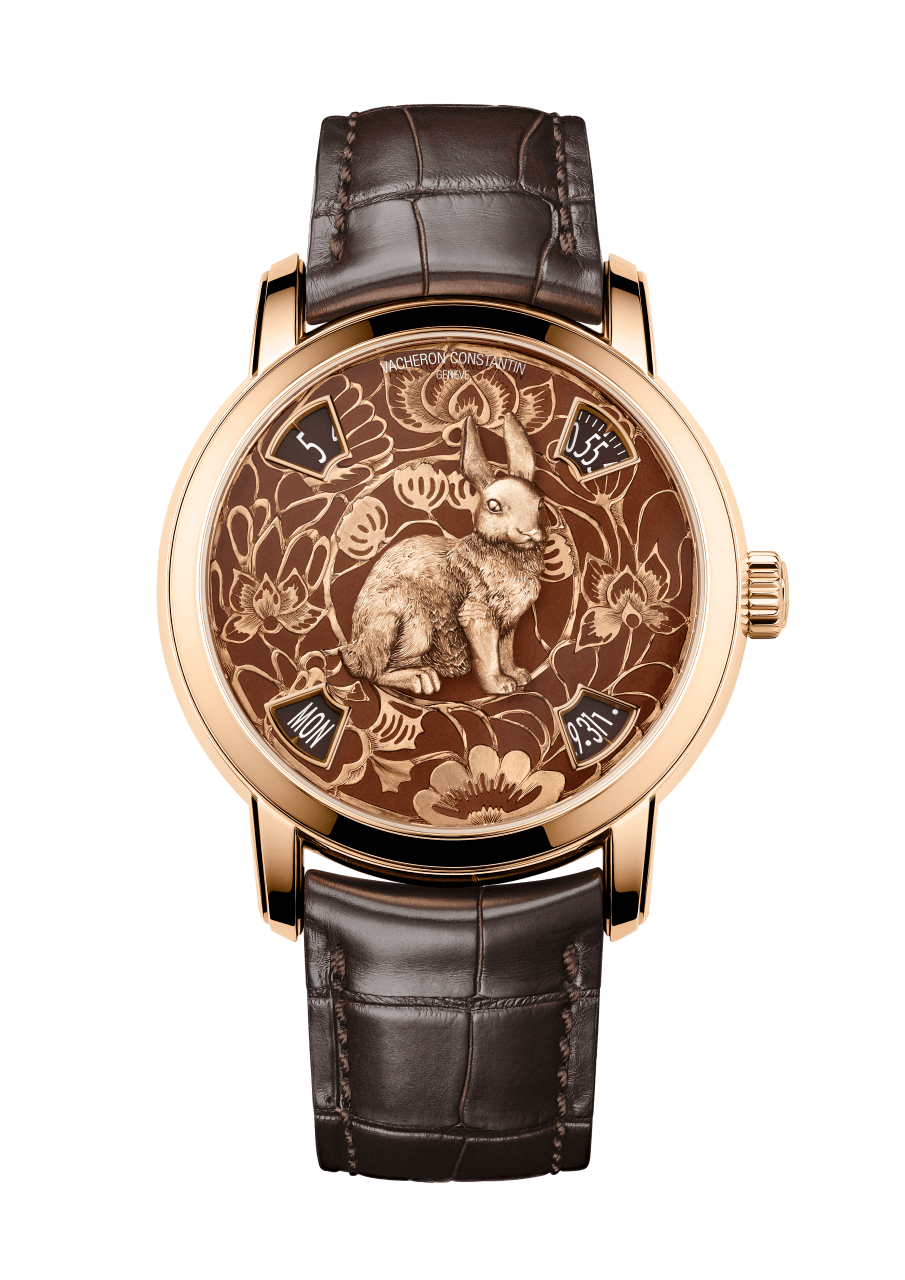 Vacheron Constantin Métiers d’Art藝術大師系列The Legend of the Chinese Zodiac兔年腕錶（粉紅金），搭載2460 G4自動上鍊機芯，動力儲存40小時，限量9只，價格店洽。