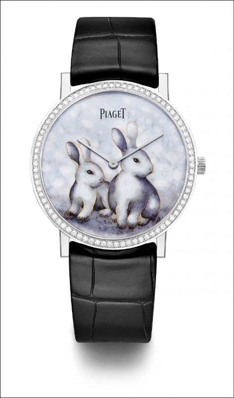 PIAGET Altiplano系列兔年生肖掐絲琺瑯工藝錶盤超薄腕錶，18K白金錶殼，手動上鍊機芯，時分顯示，錶徑38mm，價格店洽，限量38只。