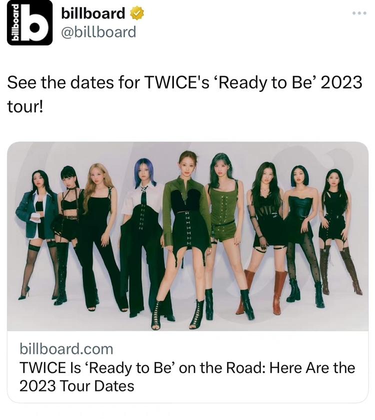 TWICE巡演的消息一公開，第一時間也登上美國告示牌Billboard。