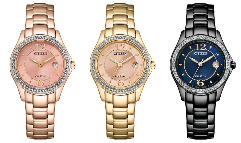 (左起)CITIZEN Lady's系列粉紅金款、玫瑰金款、灰色款，各8,800元。