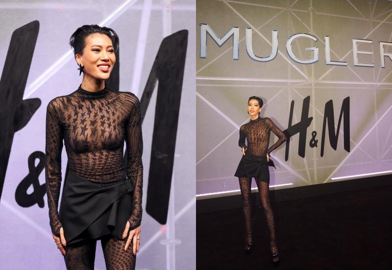 莫莉同樣以透紗套裝為造型打底。（品牌提供）