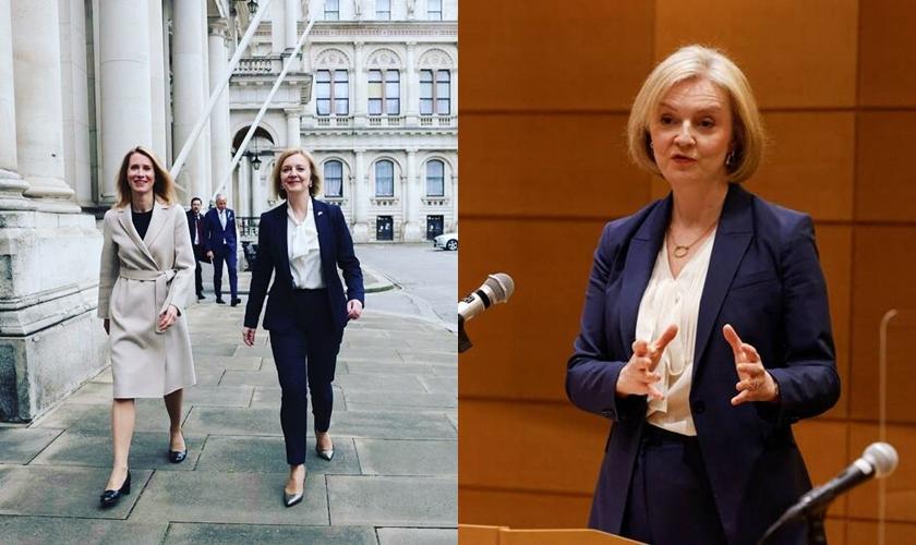 特斯拉偏愛以海軍藍外套出席重要場合。（翻攝自elizabeth.truss.mp IG、路透）