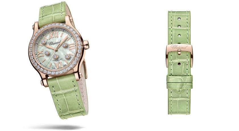 蕭邦「薄荷綠」Happy系列腕錶好萌！連鱷魚皮革錶帶都是草綠色的