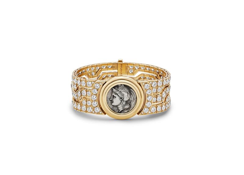 BVLGARI Monete系列頂級古幣與鑽石手環。（BVLGARI提供）