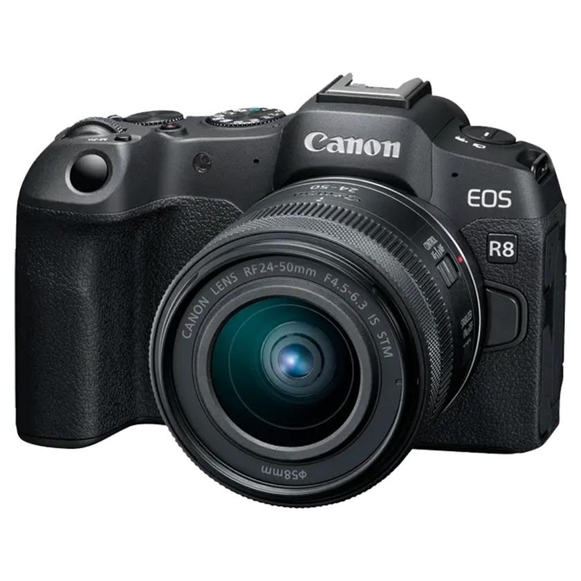 CANON EOS R8單鏡組，搭RF24-50mm IS STM超輕巧標準變焦鏡，推薦價49,900元。