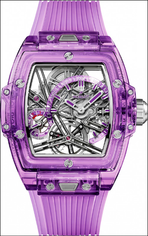 HUBLOT Spirit of Big Bang紫色藍寶石水晶陀飛輪腕錶，全球限量50只。6,377,000元。