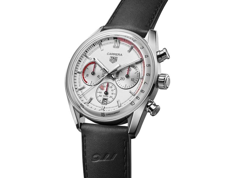 TAG Heuer Carrera Chronosprint x Porsche 計時腕錶（精鋼款），Calibre TH20-08 自動上鍊機芯，精鋼錶殼，時分顯示、小秒盤、計時功能、日期窗，錶徑42mm，防水深度100米，302,900元。（TAG Heuer提供）