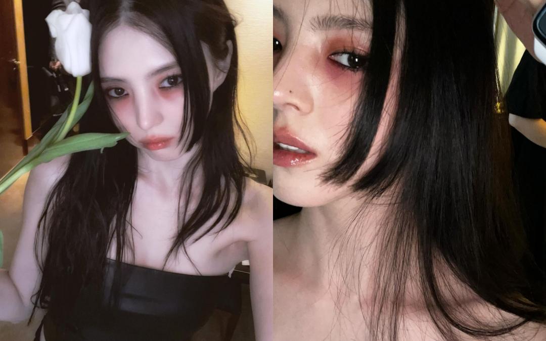 為了炒熱氣氛，韓素希選穿好活動的皮革小可愛耍辣，還搭配微醺風格紅色眼妝與腮紅營造氣氛。