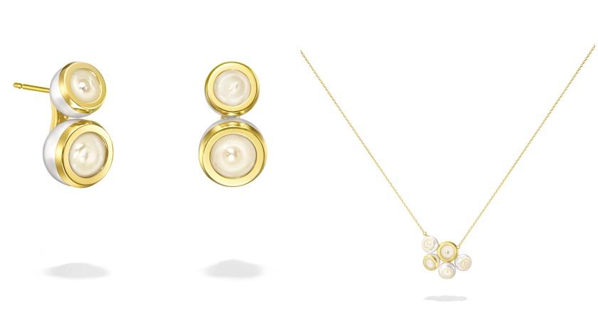 (左)TASAKI SLICED BEZEL耳環159,000元；(右)TASAKI SLICED BEZEL項鍊146,000元。