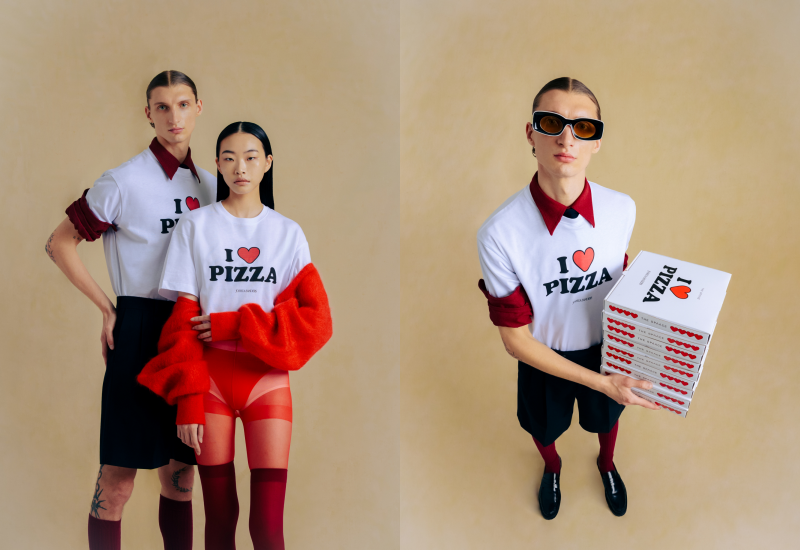 「I LOVE PIZZA」T恤以獨特披薩盒包裝。