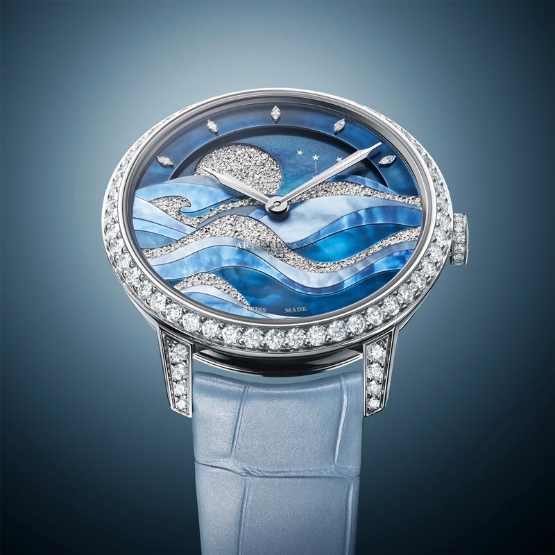 Perpetual Moon 38 Night Tide腕錶，搭載A&S1612手動上鍊機械機芯，18K白金錶殼，時間顯示、月相功能，錶徑38mm，防水深度30米，70,200瑞士法郎（台幣價格電洽），全球限量18只。（SHH提供）