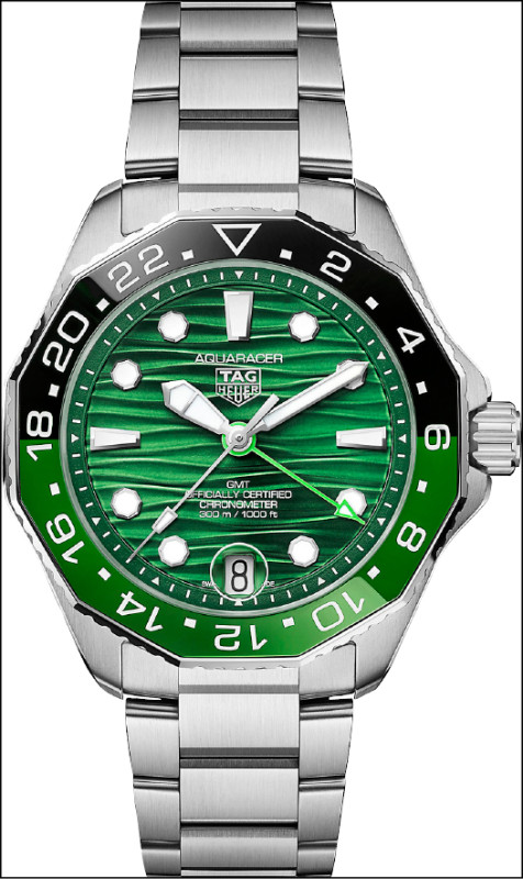 TAG Heuer Aquaracer Professional 300 GMT腕錶綠面精鋼款，138,000元。