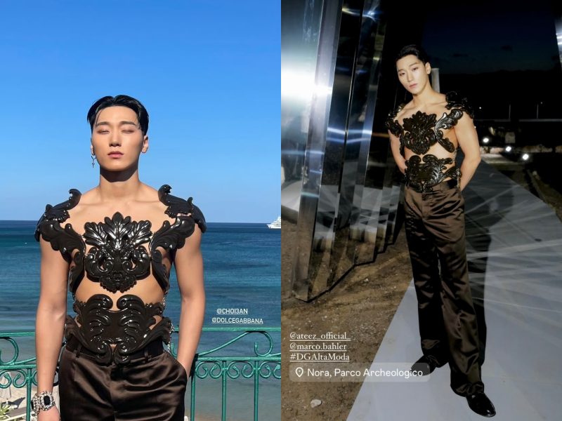 崔傘以一身立體雕塑的鏤空上衣搭配（截自choi3an 、dolceandgabbana IG）