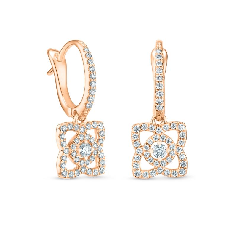 De Beers Enchanted Lotus 18K玫瑰金鑽石垂墜式耳環，104,000元。