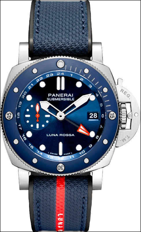 Submersible GMT Luna Rossa Titanio錶款在黑暗中展現絕佳亮度。378,000元。