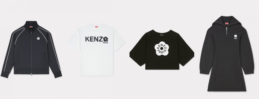 KENZO BOKE 2.0系列推出男女裝設計，（左起）男裝外套NTD22,800、T-Shirt NTD7,800、短版上衣NTD7,800、拉鍊式長洋裝NTD20,800。