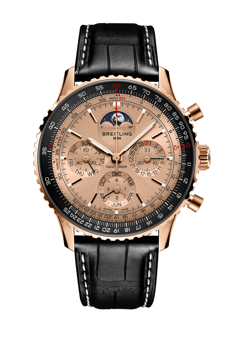 百年靈Navitimer B19 43航空計時萬年曆腕錶140週年限量版，1,967,000元。（Breitling提供）