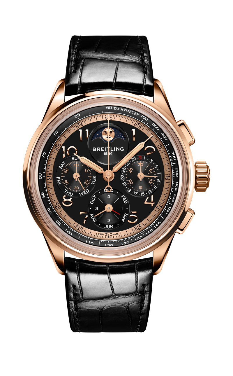 Breitling Premier B19 Datora 42璞雅計時萬年曆腕錶140週年限量版，搭載百年靈自製B19機芯，18K紅金錶殼，時間顯示、萬年曆，錶徑42mm，防水深度100米，1,967,000元。（Breitling提供）