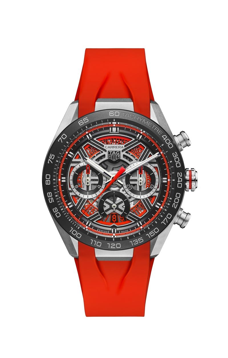 TAG Heuer Carrera Chronograph Extreme Sport 計時腕錶熾焰橘款，269,200元。（TAG Heuer提供）