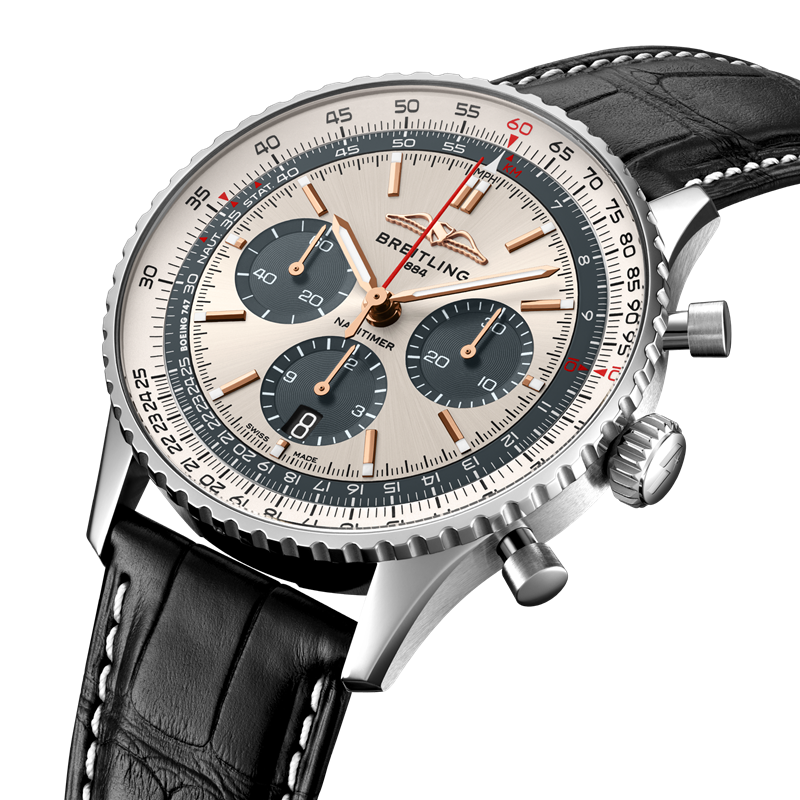 Navitimer B01 Chronograph 43航空計時腕錶星宇航空特別版精鋼款，288,000元，全台品牌官方經銷錶店與台北101專賣店均有販售。（Breitling提供）