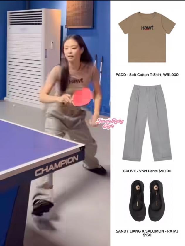 Jennie打扮休閒輕鬆。