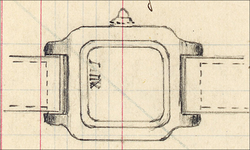 1911年卡地亞Santos腕錶草圖。