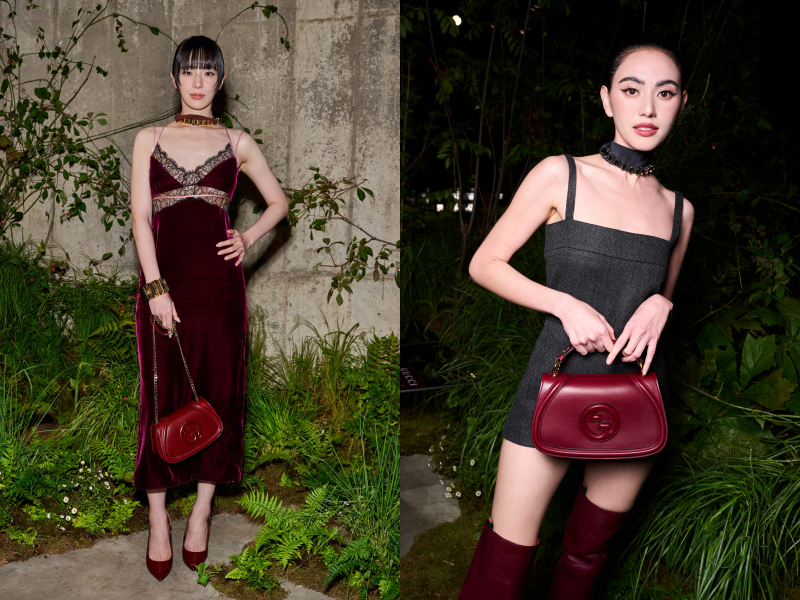 樸圭瑛與Davika Hoorne在Gucci 2025早春女裝秀上用同款Blondie包搭出不同風格。