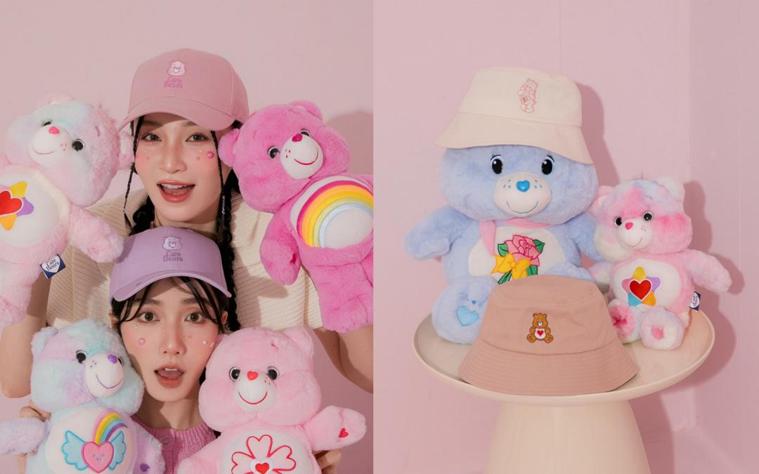 （左起）Care Bears小熊電繡棒球帽（NT$680）、Care Bear小熊電繡帆布漁夫帽（NT$680）。