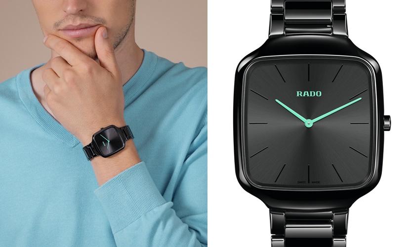 RADO True Square 真我方形系列超薄高科技陶瓷腕錶R27054152，64,500元。